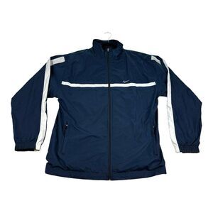 Mens Nike Lined Jacket Coat Size Large L Blue‎ with White Stripe Parka Read